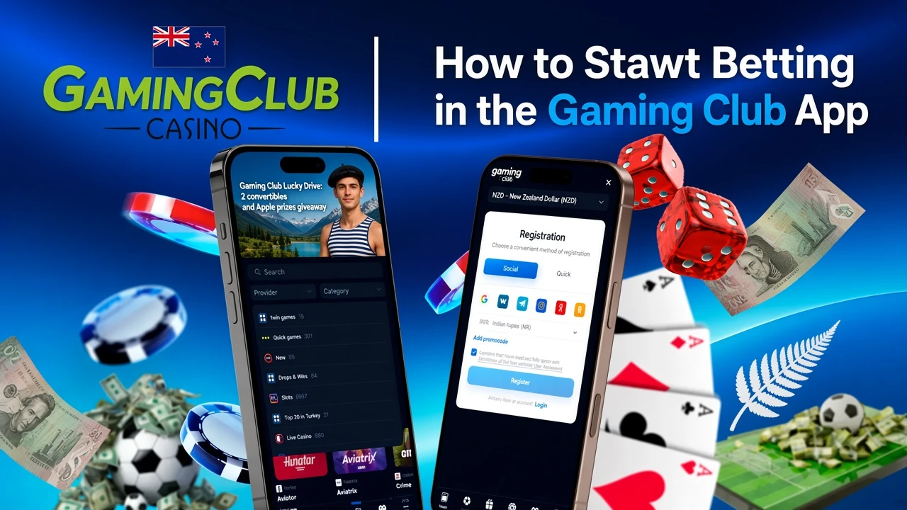 Step-by-step guide to starting betting on the app, with registration and game selection shown on mobile screens