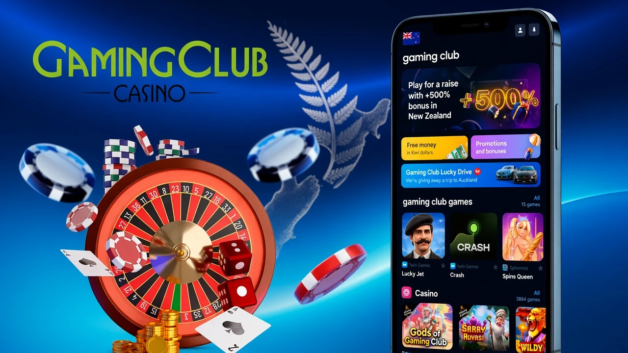 Mobile version of the Gaming Club Casino app displayed on smartphones, offering quick access to various betting and gaming features