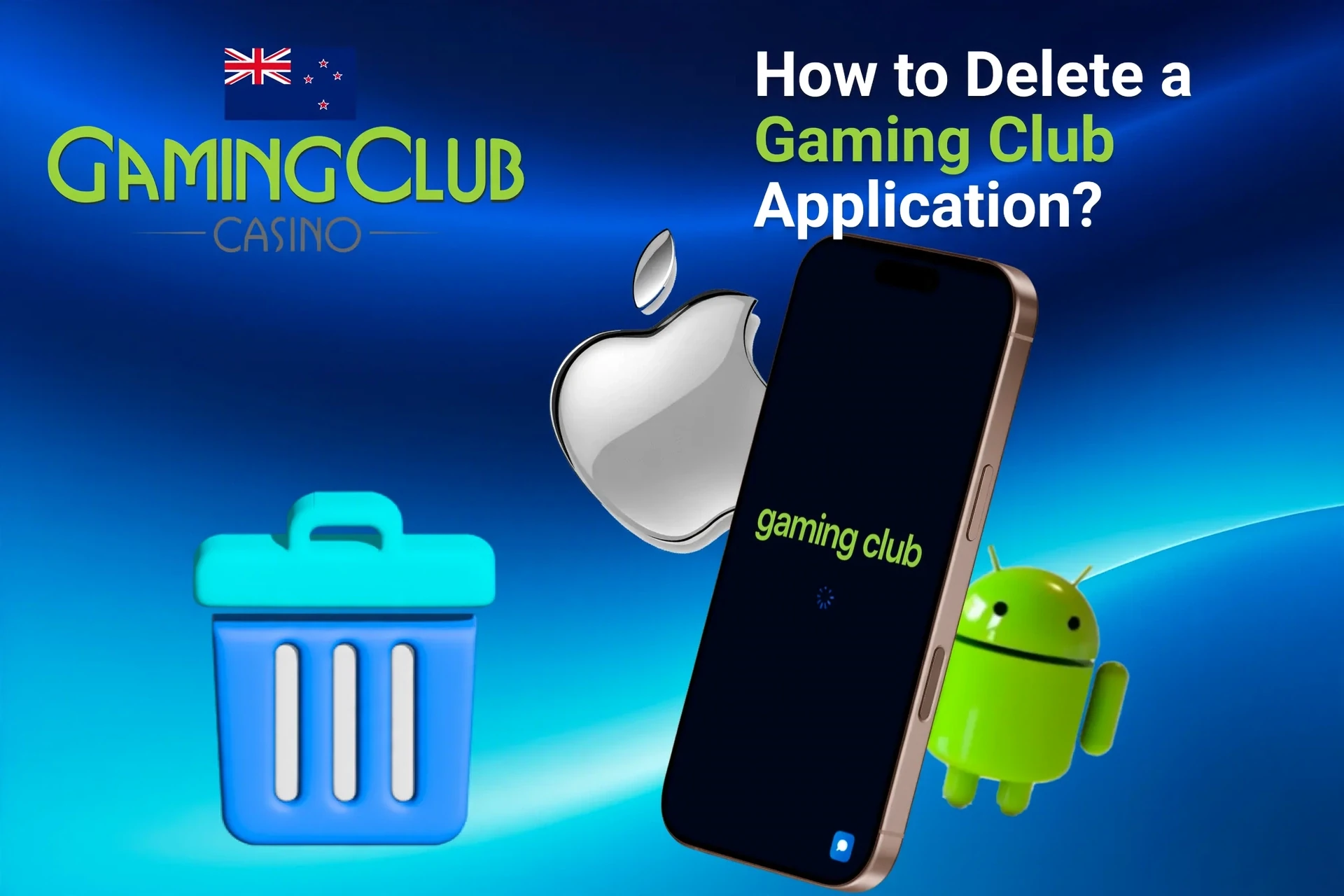 Instructions on how to delete the application from iOS and Android devices, shown with app icons