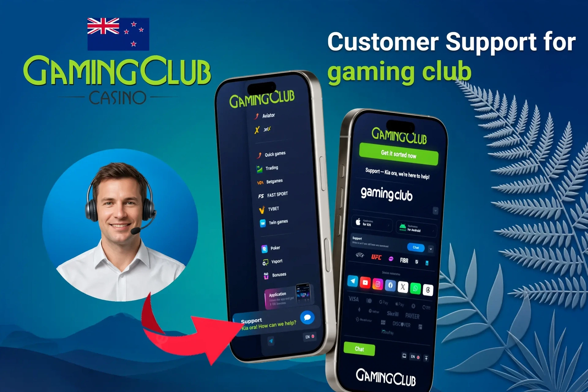 Customer support feature for the app, highlighting options for contacting support through the app