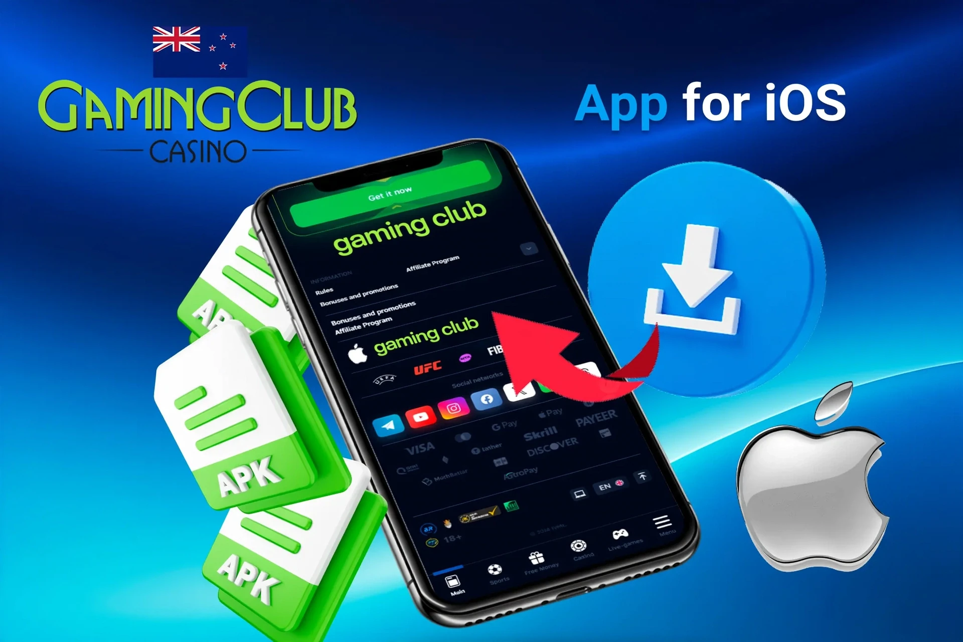 Gaming Club Casino iOS shortcut setup screen with Apple logo