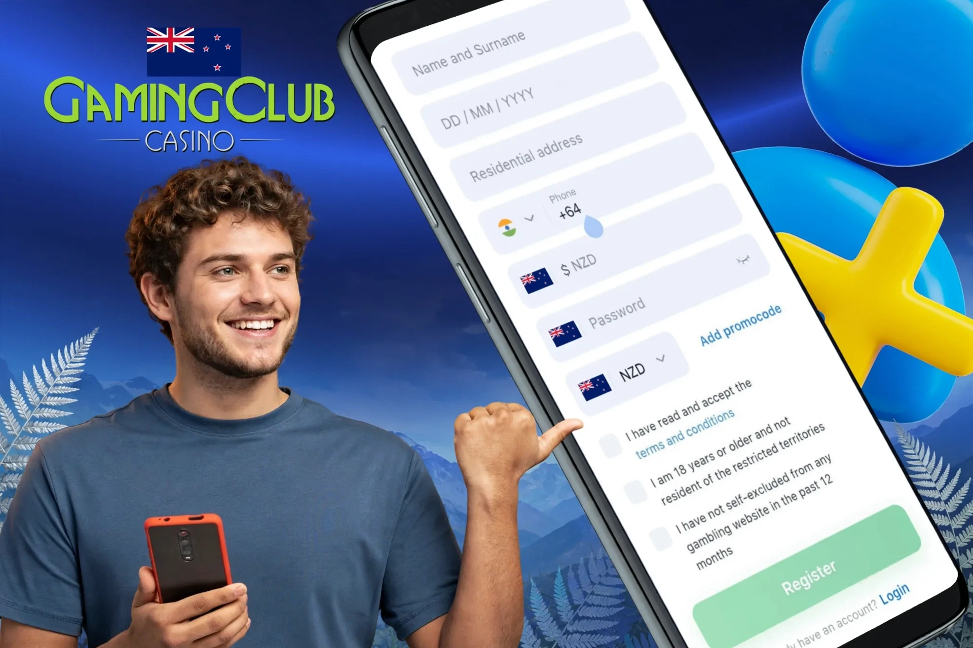 Information about the registration process using the Gaming Club mobile application