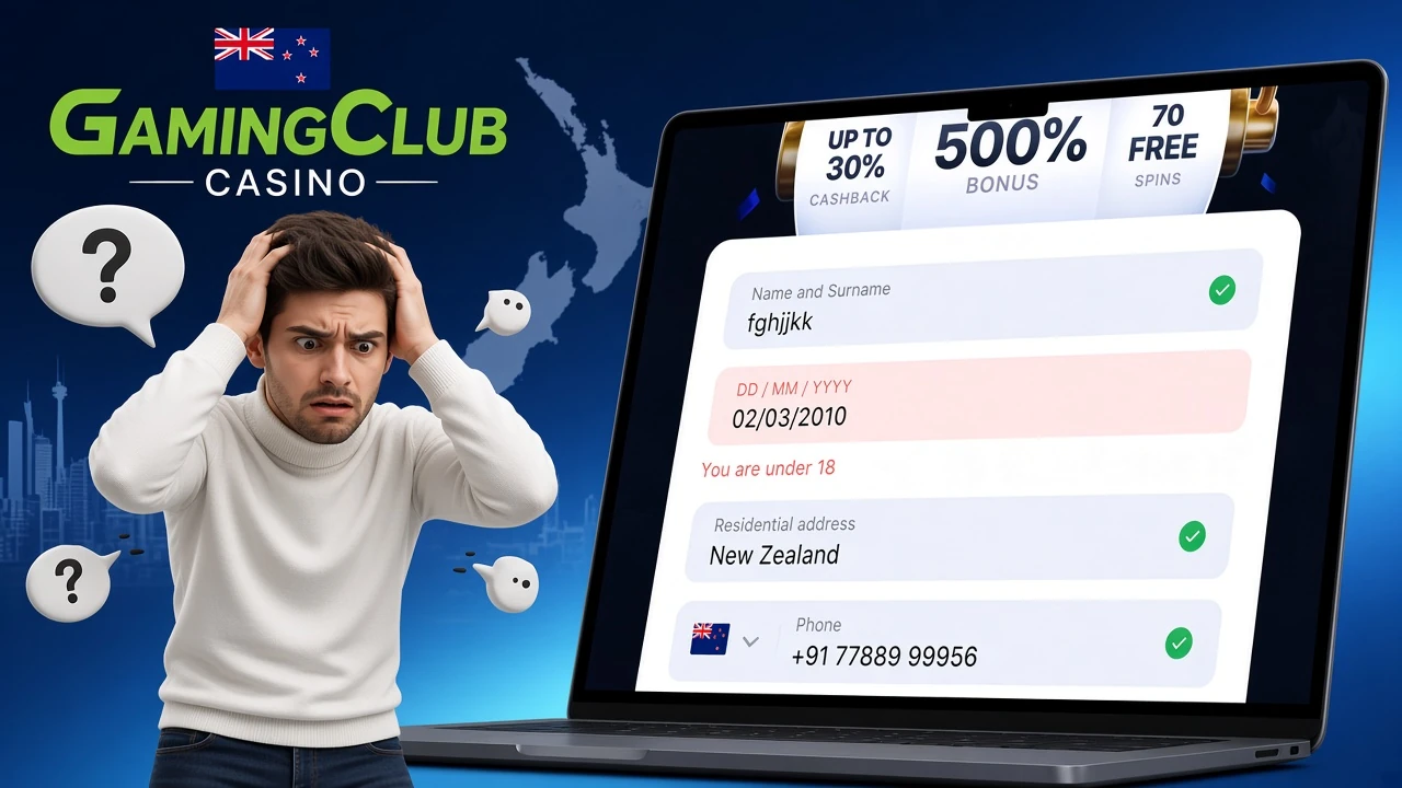 Description of possible difficulties when registering on Gaming Club Casino